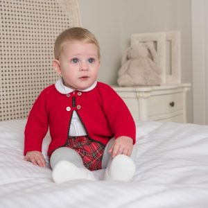 Conjunto Bebé 3 piezas color rojo y pantalón a cuadros