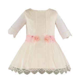 Vestido Niña Manga Francesa para Ceremonia Color Crudo