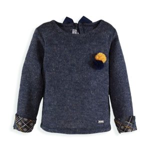 Jersey Niña Color Azul con Pompones Mostaza y Azul