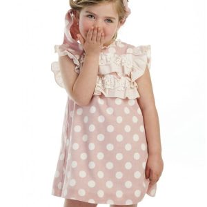 Vestido Niña Evasé Topos Crudo Fondo Rosa Empolvado by Cocote