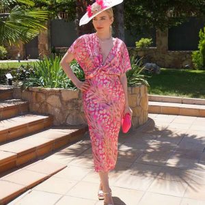 Vestido Mayca estampado fucsia