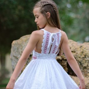 Vestido Blanco Bordado Rosa para niña