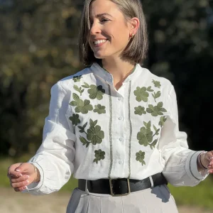Camisa Blusa Estampada Flores Cuello Redondo