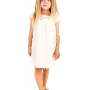 Vestido Niña Beige Corte Evasé Plumas