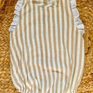 Pelele de manga sisa de rayas beige Espiga