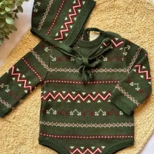 Pelele de punto jacquard verde Acebo