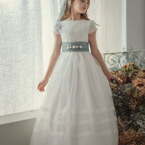 Vestido de Comunión fajín flores Belén