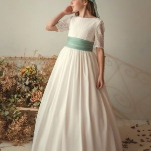 Vestido de comunión fajín verde Sabrina
