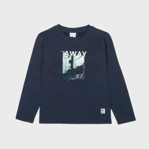 Camiseta manga larga algodón niño azul let get away