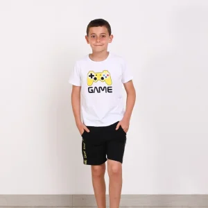 Conjunto niño camiseta blanca game y pantalón negro