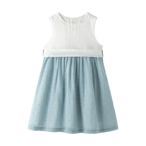 Vestido niña ceremonia de plumeti color blanco y azul 96705