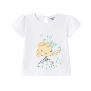 Camiseta bebé niña manga corta blanca lazo
