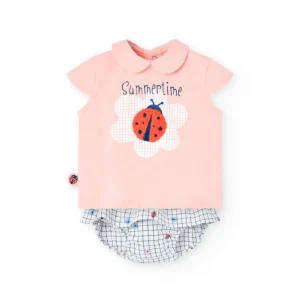 Conjunto bebé niña camiseta y braguita mariquita rosa 101035