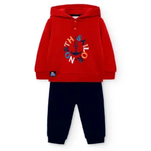 Conjunto chandal niño detalles nauticos color rojo oscuro y pantalon a