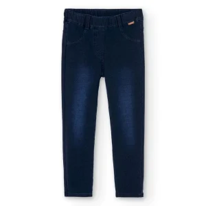 Pantalón felpa denim de niña 490014