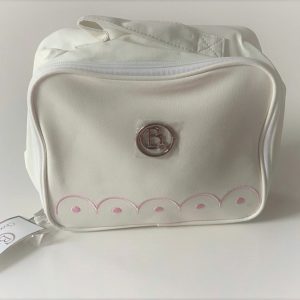 Neceser Cuadrado Bebé Poli piel Marfil con bodoques Rosas by Chocolat Baby